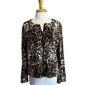Peck & Peck Women's XL Leopard Cheetah Print Sheer Mesh Blazer Jacket